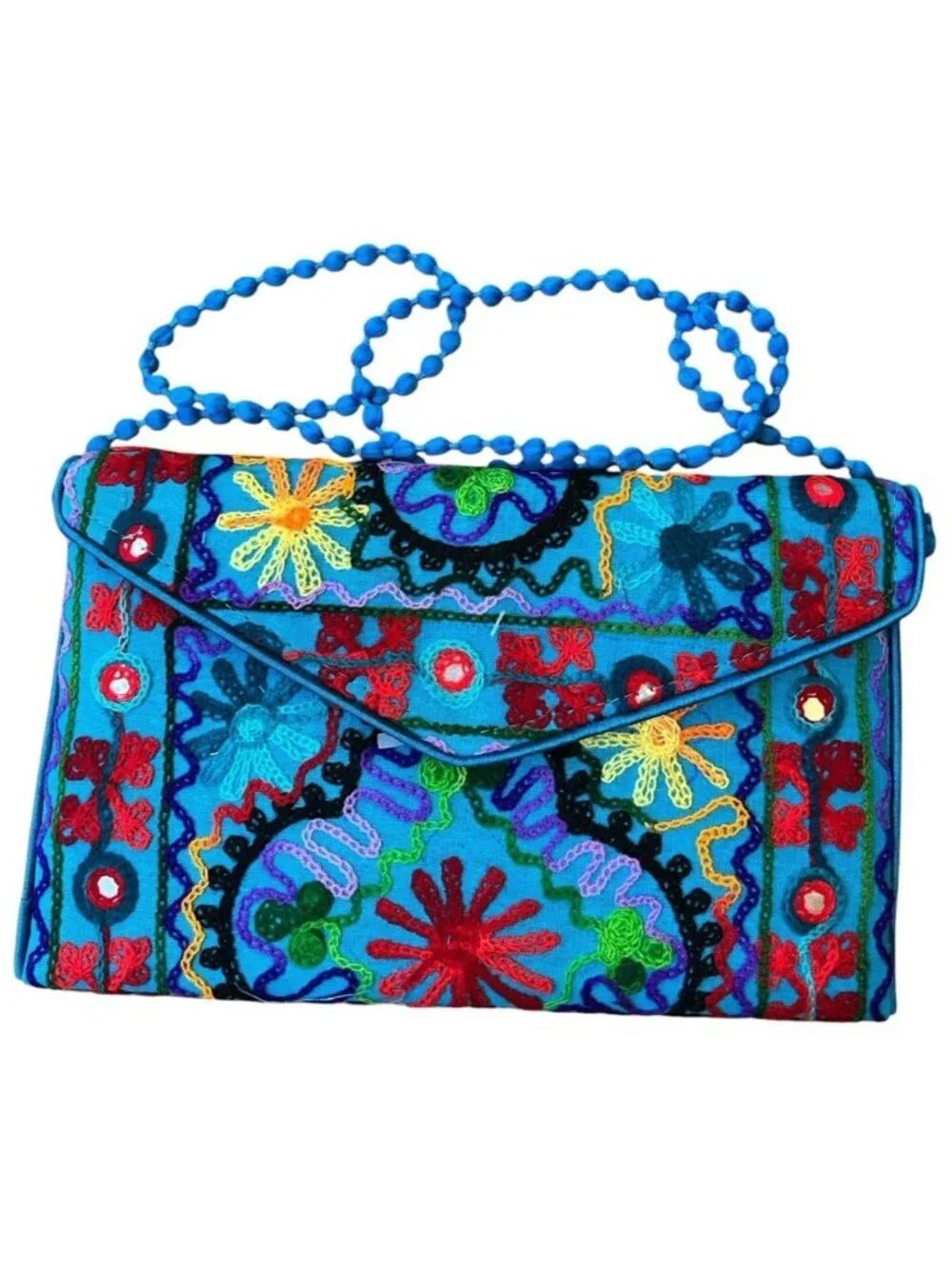 Ladies Colorful Embroidered Mirror Detail Crossbody Clutch Handbag Rectangle NWT